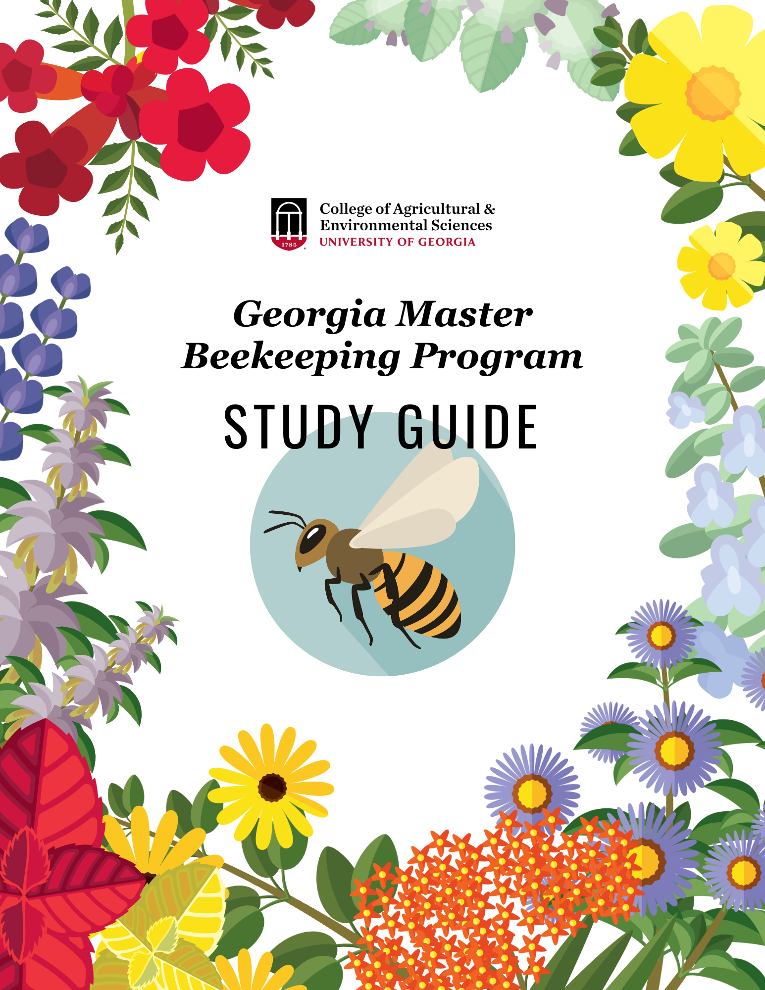 An animated honey bee surrounded by flowers with the title of the study guide written above.